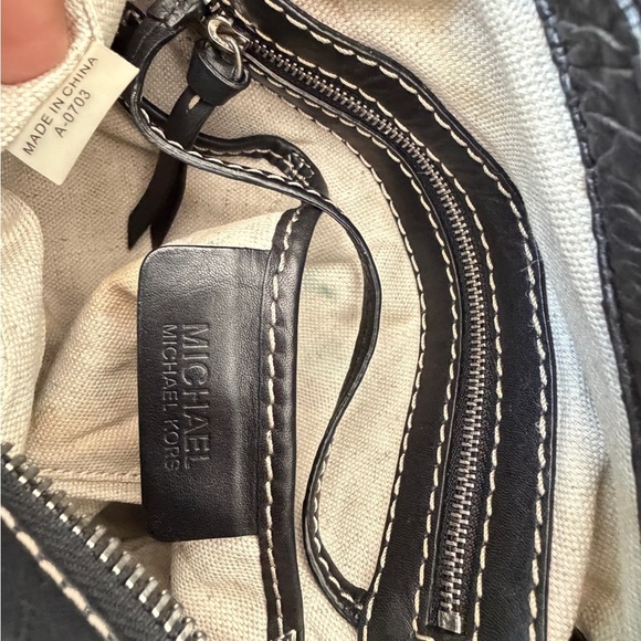 Y2K 90’s Michael Kors Satchel Black Leather Stitched Silver Distressed Bikercore - Picture 9 of 16